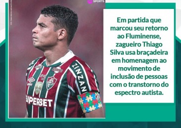 Capitão recém-chegado ao Fluminense, Thiago Silva usa braçadeira em homenagem às pessoas autistas